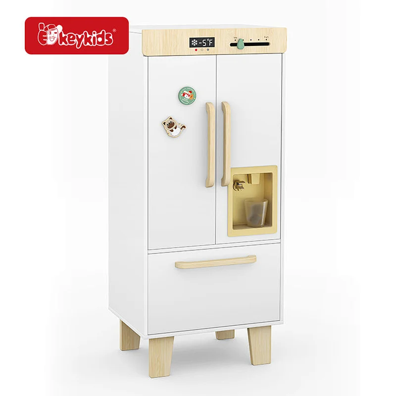 Wooden Pretend Play Kitchen Set - Kids Fridge with Ice Dispenser & Real Water Dispensers, Ice Makers W10D982